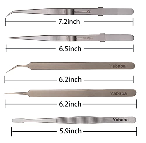 Tweezers, 5 Pcs Precision Tweezers Set, Anti-Static Stainless Steel Long Tweezers Kit for Electronics, Laboratory Work, Jewelry-Making, Craft, Soldering, Hobby, Watches, Car Machines Repair Etc