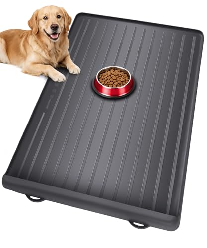 Dog Mat for Food and Water - 39.4" x 27" Large Pet Feeding Mats with Residue Collection Pocket - Waterproof Dog Cat Bowl Mat with High Edges to Prevent Water and Food Spills (Black) - color: Black