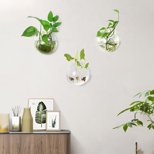 2PCS Wall Hanging Plant Terrarium, Wall Mounted Fish Bowl Tank Clear Flower Pot Aquarium, Acrylic Globe Flower Vase Planter, Wall Fish Bubble Tank for Succulent Plants, Hydroponic Air Plant