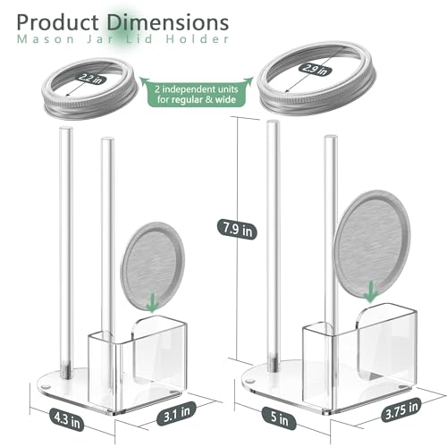 Mason Jar Lid Storage Organizer, Space-Saving Holder for Mason/Canning Lids, Easy Access Rack for 12 Wide & 12 Regular Mouth Lids and Rings Inside Cabinet, Countertop (Acrylic)