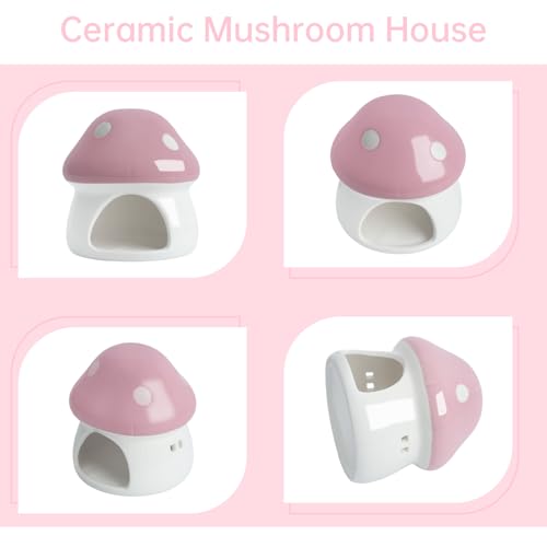 AnRui Ceramic Mushroom Aquarium Decor Cute Mini House Betta Fish Tank Accessories Decoration Hideaway Hideout Cave Ornament for Small Fish, Shrimp, Goldfish and Reptiles (Pink, Large) - color: Pink, size: Large