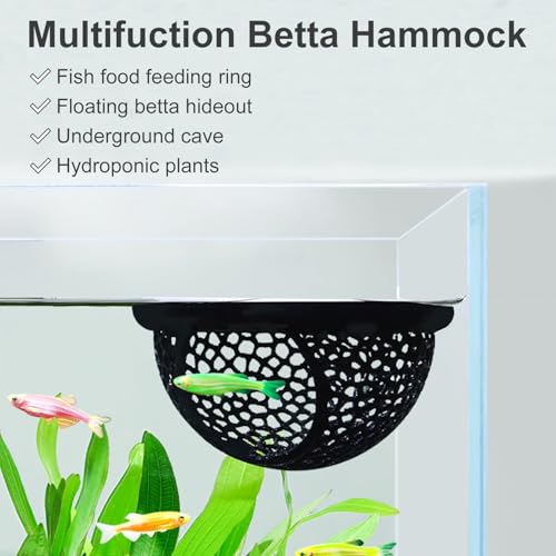 Floating Betta Hammock and Feeding Ring, Aquarium Beta Hideout, Cave, Bed, Resting Spot, Betta Fish Toys and Decor - color: Round-Black