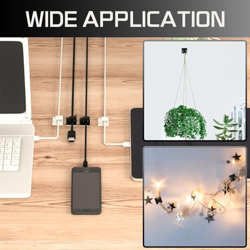 100PCS Cable Clips, Adhesive Wire Clips Strong Cord Clips Wire Holders, Cable Management Clips for Desk, Wall, Car, TV, Ethernet Cable (Black, Small) - color: Black, size: Small