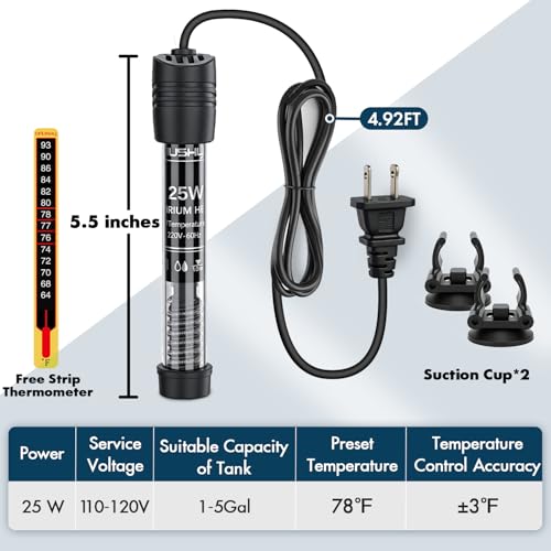 Submersible Aquarium Heater, Adjustable Fish Tahk Heater with Free Thermometer Suitable for Marine Saltwater and Freshwater - size: R25