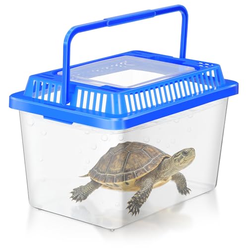 SEWACC Turtle Carrier Fish Tank with Lid Portable Turtle Aquarium Carrying Tank Clear Plastic Storage Box for Home Use