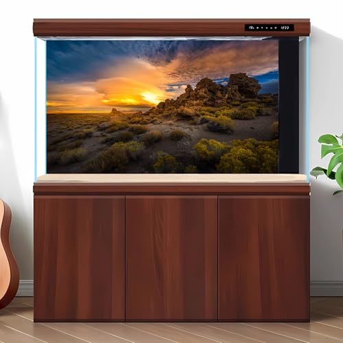 Reptile Terrarium Background Sunset Rock Formations Terrarium Background Reptile Tank Background Desert Thorns Rocky Bush Reptile Habitat Background Bearded Dragon Tank Aquarium Background 24x12in - color: Oasis Green, size: 24(W)x12(H)inches/ 60(W)*30cm(