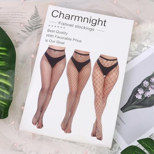 Charmnight Womens High Waist Tights Fishnet Stockings Thigh High Pantyhose - color: Black-g6