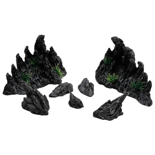 Large “Soul Valley” 7pcs Resin Aquarium Decor Set – Fish Tank Decorations, Imitation Stone Ornaments for 12-20 inch aquariums, Natural Rock Style Decor for Fresh/Saltwater Landscaping Aquariums