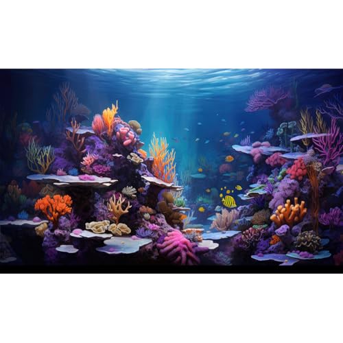 Underwater Aquarium Background Vibrant Coral Reef and Tropical Fish Groups Sunbeams Terrarium Background Decorations Ocean Waters Fish Tank Backdrop Poster Wallpaper Decorations Vinyl 24x12in - color: Coral Purple, size: 24(W)x12(H)in
