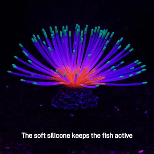 Glowing Sea Urchin Aquarium Decor - Fluorescent Rainbow Ornament with Weighted Base for Fish Tank, Safe Soft Silicone, Freshwater & Saltwater, Vibrant Glow Under Blue Light (Green) - color: Green