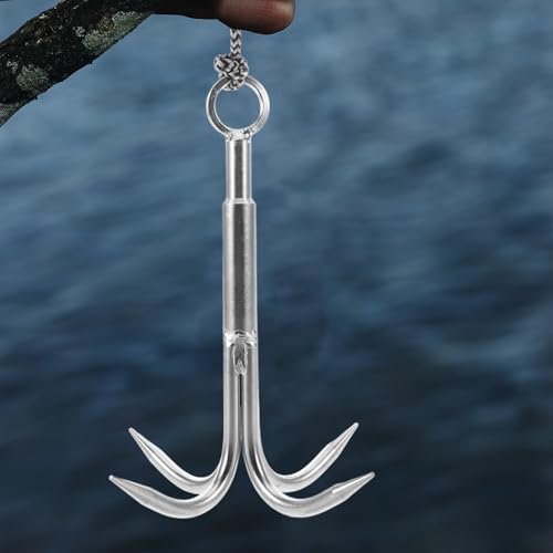 Kisangel Four-Claw Anchor Hook Stainless Steel Heavy Duty Grappling Hook for Freshwater Saltwater Fishing Outdoor Retrieval and Underwater Treasure Hunting 7.87X6.29X6.29 Inch