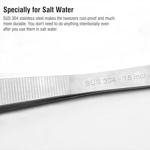 2Pcs 15 inch Extra Long Rustproof Tweezers for Salt & Fresh Water, Heavy Duty Reptile Feeding Tongs for Aquarium & Terrarium, Large Metal Snake Feeding Tongs, SUS 304 Stainless Steel Tweezers - size: 15 inch, 0.08 inch, 2-pack