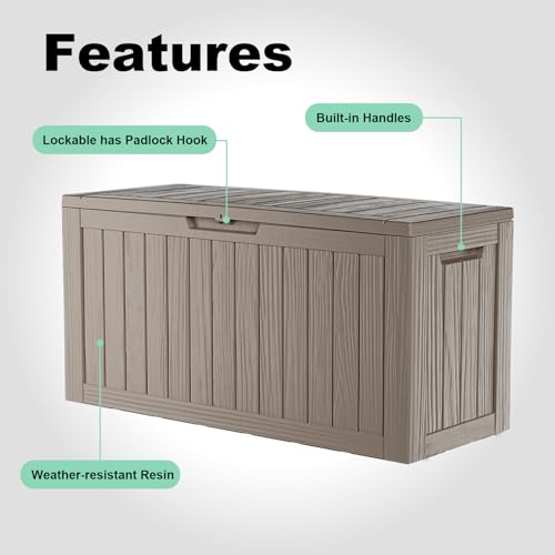 ROJIK Outdoor Storage Housing Deck Box - Waterproof Patio Furniture, Garden Tools, Cushions, Pool Accessories Storage Bench with Lockable Lid and Side Handles (Grey, 80 Gal) - color: Grey, size: 80 Gallon