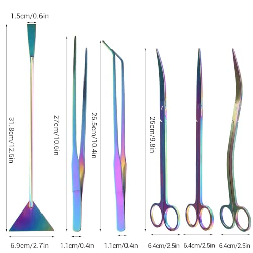 Aquarium Aquascaping Tools Kit,4 in 1/5 in 1/6 in 1 Stainless Steel Aquatic Plants Tweezers Scissors Spatula Cleaning Tool Set W/Storage Bag for Aquariums Fish Tank - size: 6-in-1