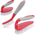Scrub Brush Set of 3pcs - Cleaning Shower Scrubber with Ergonomic Handle and Durable Bristles - Grout Cleaner Brush - Scrub Brushes for Cleaning Bathroom, Shower, Tile, Kitchen, Floor, Bathtub, Floor - color: Red, Set of 3