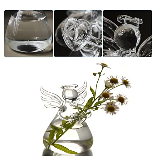Angel Design Glass Vases Clear Flower Plant Terrarium Container Hanging Vase Wedding Decor Garden Ornaments Hanging Planter (Pack of 8) - size: 8 pcs