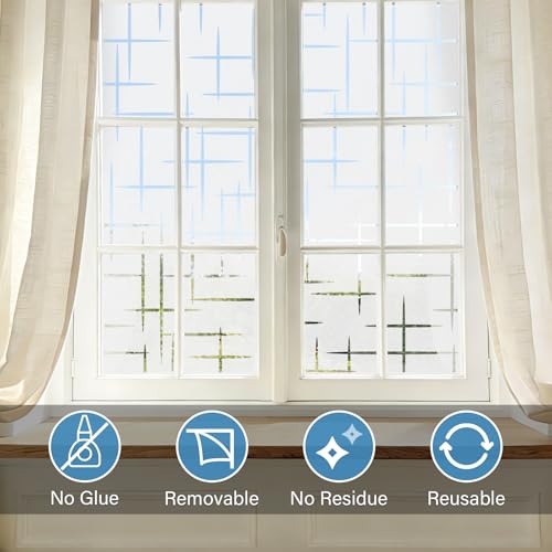 Finnez Frosted Window Film Non-Adhesive, Static Cling Privacy Film for Glass, No Glue Decorative Cling for Home Office Bathroom UV Protection Cross Pattern 23.6 X 78.7 Inches - color: Cross Pattern, size: 23.6 x 78.7 inches