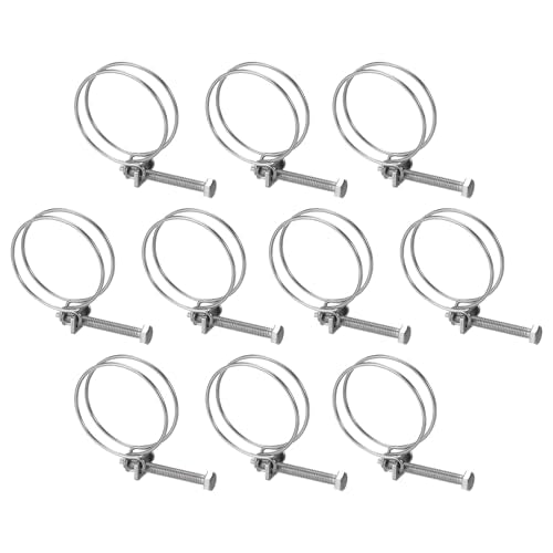 uxcell 10Pcs Double Wire Hose Clamp, 45-50mm Adjustable Stainless Steel Wire Hose Clips with M6 Bolt for Dust Collection Hose, Pump Hose Pipe - size: 45-50mm