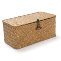 DOKOT Rectangular Handwoven Seagrass Small Storage Basket with Lid for Shelves and Home Organizer Bins,S (10.2"x5.5"x4.3"H), Natural - size: S (10.2"x5.5"x4.3"H)