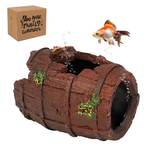 TRUVIC Fish Tank Decorations - Aquarium Cave Decor, Resin Hollow Tree Trunk Reptile Hide & Betta Log Hideout for 20 Gallon Tank, Fish Accessories Shelter Cave - color: Wooden Barrel