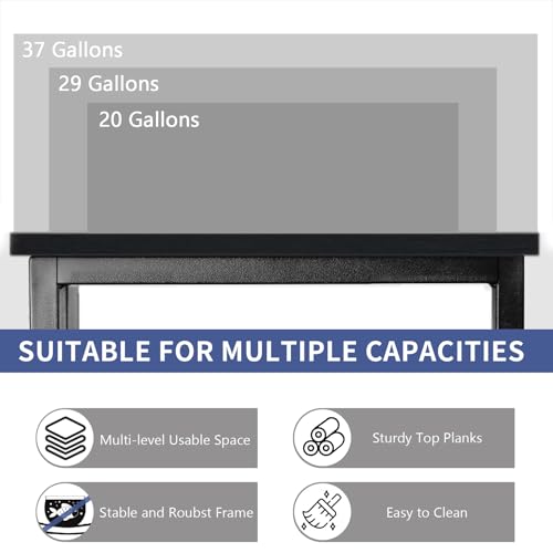 20-29-37 Gallon Fish Tank Stand, 3-Tier Aquarium Stand with Power Outlet Reptile Tank Stand Heavy Duty Terrarium Stand for Home Office, Black - color: Black, size: 20-37 Gallon