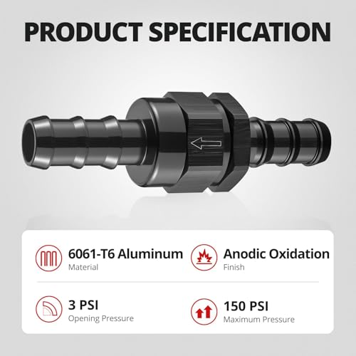 EVIL ENERGY 5/8" Check Valve, One Way Non-Return Valve Fitting Aluminum Black - size: 5/8