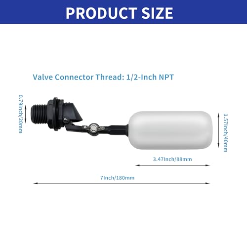 2-Pack Adjustable Arm Float Ball Valve for Automatic Water Level Control in Livestock Water Troughs, Aquariums, Hydroponics, and Reservoirs, 1/2 Inch NPT Thread