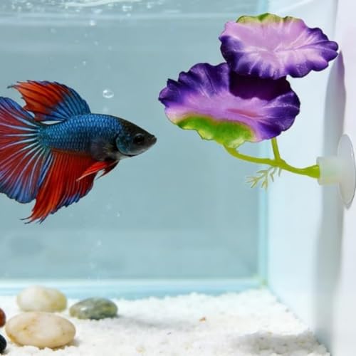 Fish Leaf Pad Simulating for Betta, Natural Resting Leaf Pad for Aquarium, Betta Fish Pad with Suction Cup, Artificial Silk Plant Leaf for Spawning Grounds, Breeding, Resting, Hiding (Purple 3 Pcs)