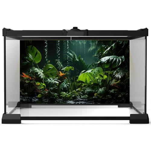 Raining Forest Aquarium Background Tropical Green Palm Leaf Fish Tank Background Rainy Jungle Leaves Nature View Reptile Tank Backgrounds Foggy Misty Rainforest Reptile Enclosure Backgrounds 24x12in - color: Foggy Green, size: 24(W)x12(H)inches/ 60(W)*30c