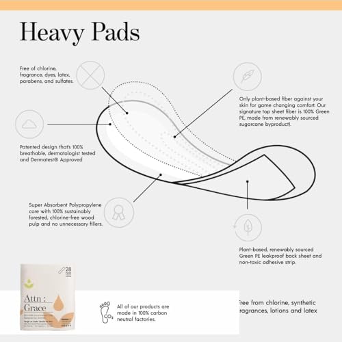 Attn: Grace Heavy Incontinence Pads for Women, 2-Pack (56 Pads Total / 28 per Pack) - Plant-Based, High Absorbency, Breathable - Incontinence Pads for Heavy Bladder Leaks & Sensitive Skin - size: 2 Pack