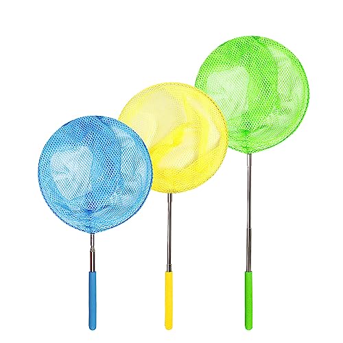 TSYAN Kids Telescopic Butterfly Fishing Nets for Kids Catching Insect Net Outdoor Tools for Catching Bugs Fish Insect Ladybird, Extendable 34 Inches and Anti Slip Grip (3Pcak) - color: 3 Pack