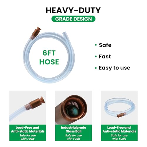 Gas Siphon Hose Pump, Shaker Siphon 6FT Tube Hose, Self Priming Syphon Hose 6 Feet -1/2" Value, for Gas/Fuel/Water Transfer,Use for Cars, Boats, Mowers (2PACK) - size: 6ft hose