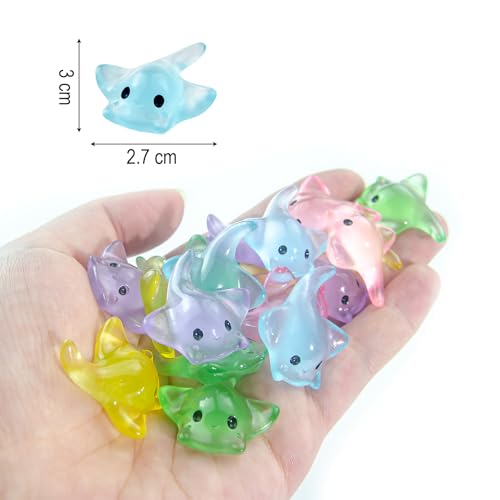 20Pcs Mini Resin Glow in the Dark Stingray Figurines - 6 Colors Realistic Cute Sting Ray Decorations for Terrarium Decor, Fairy Garden, Aquarium, Small Resin Animals with Storage Box