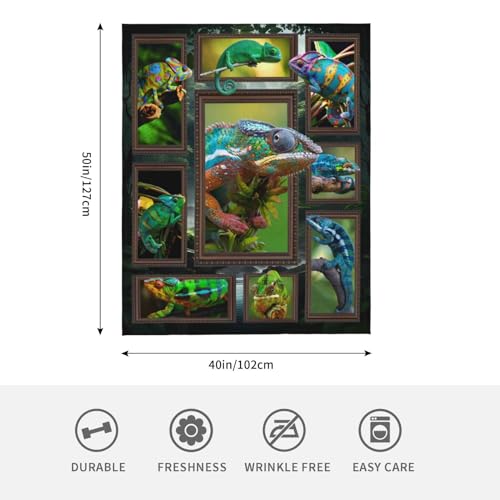 Chameleon Blanket Super Soft Warm Fluffy Flannel Cute Reptile Throw Blanket Cozy Fuzzy Plush Bedding Blanket Gift for Boys Girls Kids Teens Adults Couch Sofa 50"x40" - color: Chameleon, size: 50"x40"