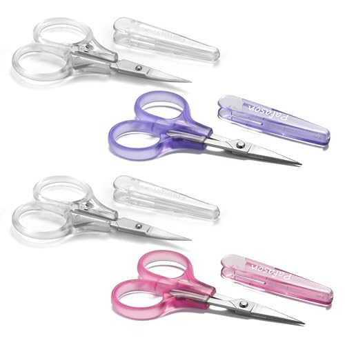 PAFASON Small Travel Craft Scissors Set Straight Curved Precision Tip All Purpose for Scrapbooking Quilting Sewing Knitting Embroidery Cross Stitch Crochet Thread Yarn Paper Detail Cutting Safety Case - style: Contemporary