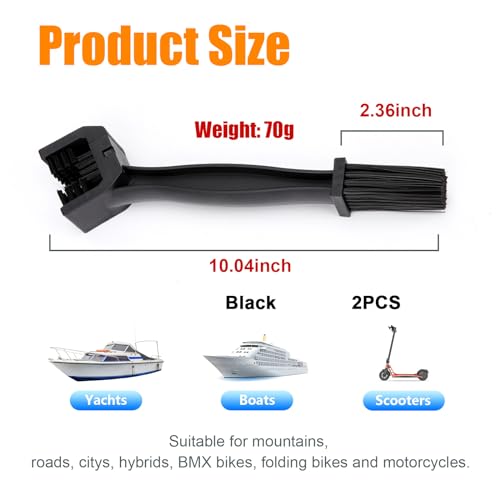 Ziciner 2 PCS Motorcycle Chain Brush, Bike Chain Cleaning Brush with Double-Ended Brushes, Durable Motor and Bicycle Chain Gears Maintenance Cleaning Tool, Motorcycle Accessories (Black) - color: Black, 2 Pcs