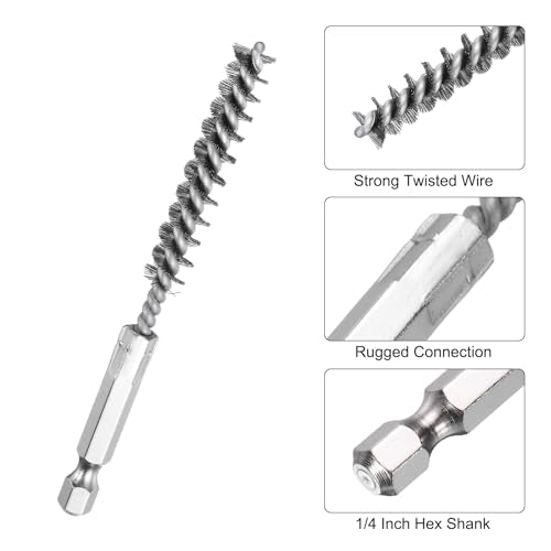 HARFINGTON 10Pcs Stainless Steel Bore Brush 8mm Dia 4" Long Cleaning Twisted Wire Brush with Handle 1/4" Hex Shank for Tubes, Ports, Bearings - size: 8mm
