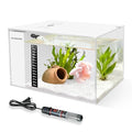 Fish Tank Betta 2.5 Gallon Desktop Small Beta Fish Aquarium Starter Kit with 25W Heater LED Light and Mini Water Pump & Filter Media Compact Aquarium for Betta Fish, Shrimp(White)