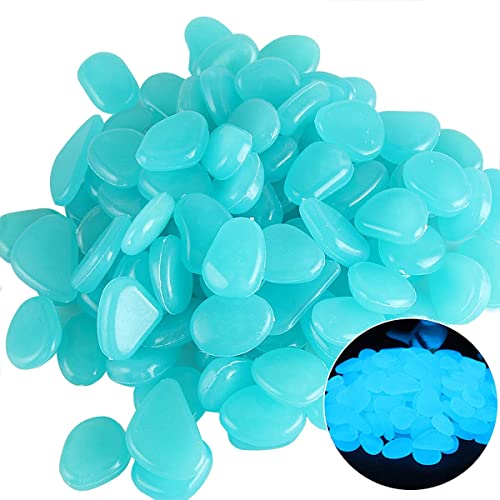 Muzero Glow in The Dark Pebbles, 100pcs Blue Glow Rocks Luminous Stone for Fish Tank, Aquariums Rocks Garden Yard, Path Patio Decorations Powered by Light or Solar - color: Blue, size: 100pcs