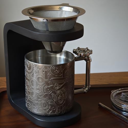 Sky Fish 3D Etching Novelty Coffee Mugs Stainless Steel Beer Travel Mugs Water Cup for Cold Beverage Drink Funny coffee tumbler with Rotating Bearing Handle with Lid and Straw,Dark Gray, 12oz