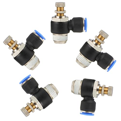 Pneumatic Push to Connect Air Flow Control Valve, 6mm Tube OD x 3/8" Male BSP Thread, Elbow 90 Degree Switch Valve Adapter Fitting (Pack of 5) - color: Pack of 5, size: 0.24" OD x 3/8" Thread