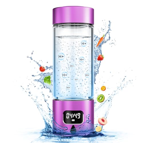 Hydrogen Water Bottle - Portable, Rechargeable, LED Timer, Aluminum and Glass, 5000 PPB Hydrogen in 10 Minutes, 340ml Capacity, for Husband, Friend & Family, for Travel, Sports, Home, Office(Purple) - color: Purple