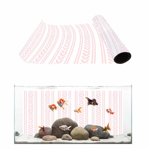 Pink Botanical Aquarium Background 16x24 Inch Self-Adhesive Fish Tank Decorations, Modern Farmhouse Striped Decorative Fish Tank Background Polyester Aquarium Decor Poster - color: Pink, White, Blush, size: 16x24in