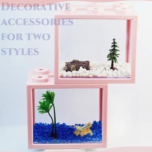 2 Pack Sea Monkey Fish Tank, Mini Betta Fish Tank Stackable Aquarium Tank Kit with Aquarium Gravel & Micro Landscape, 0.6 Gallon Acrylic Fish Bowl Tiny Shrimp Tank for Baby Fish Crab Moss Ball - color: Pink