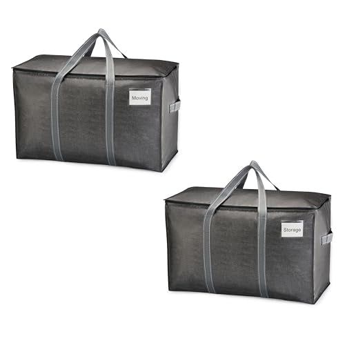 VENO 2 Pack Heavy Duty Moving Bags, Extra Large Storage Bags with Reinforced Handles & Strong Zippers, Foldable & Reusable Moving Box Alternative for Clothes & Dorm Storage - color: Dark Gray, size: 2 Pack