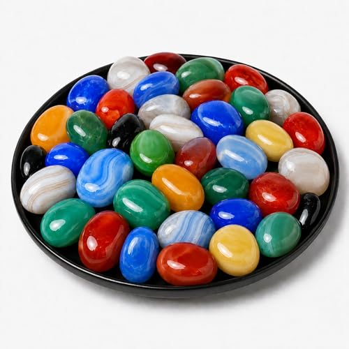Polished Stone Set Colorful Agate Crystals, 0.8" Handpicked Tumbled Gemstones Rocks, Pebbles for Reiki, Chakra, Healing, Home Decor - color: Colorful Agate, size: 0.8"