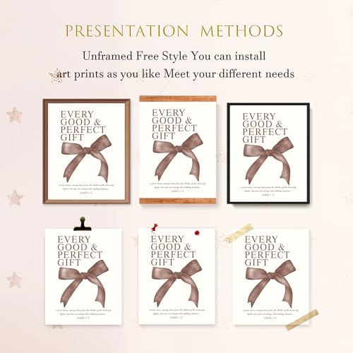 LARTSFRO Coquette Brown Bow Wall Art Decor Posters, Chocolate Brown Bow Room Bedroom Bathroom Dorm Wall Art Decor Aesthetic for College Teen Girls Gifts, Inspirational Bible Verses Bow Wall Decor, 10x8 Inch Set of 4 Pcs Bow Pictures (UNFRAMED) - color: br
