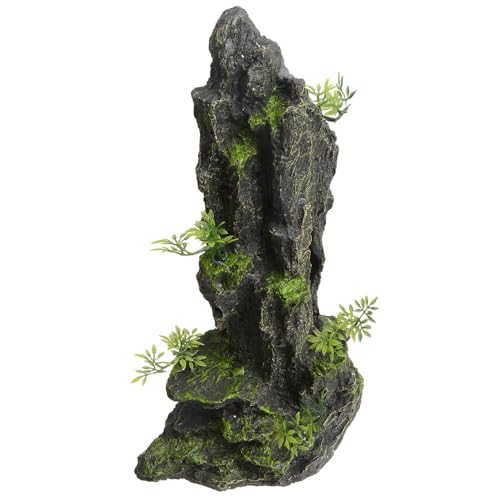 AnRui Aquarium Decorations Large and Tall Mountain View Stone Betta Hideout Fish Tank Accessories Decor Cute Tree Rock Cave Landscape for Turtles, Fish to Play, 14.4inch - size: 8.07" x 4.92" x 14.4"