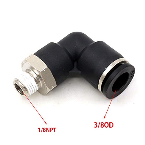 3/8 OD Tubing Push to Connect Air Fittings - 3/8" OD x 1/8" NPT 90 Degree Male Push Lock Fittings - 5 Packs - size: 3/8" OD X 1/8" MNPT