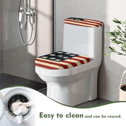 Vintage American Flag 2 Pack Novelty Toilet Lid Cover Set Stars US Flag Standard Toilet Seat Lid Covers July 4th Travel-Friendly Toilet Tank Cover - color: Vintage American Flag